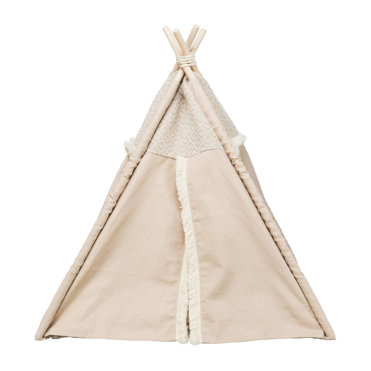 Hundetelt Boho i canvas og jute, beige, på hvit bakgrunn