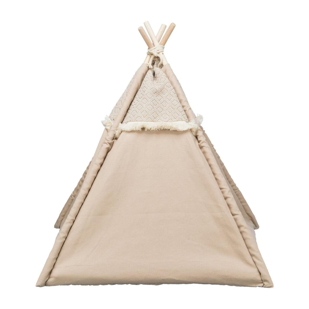 Hundetelt Boho i canvas og jute, beige, på hvit bakgrunn