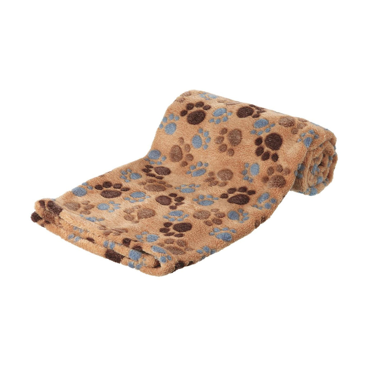Hundeteppe Laslo i soft-fleece med poter, beige, på hvit bakgrunn