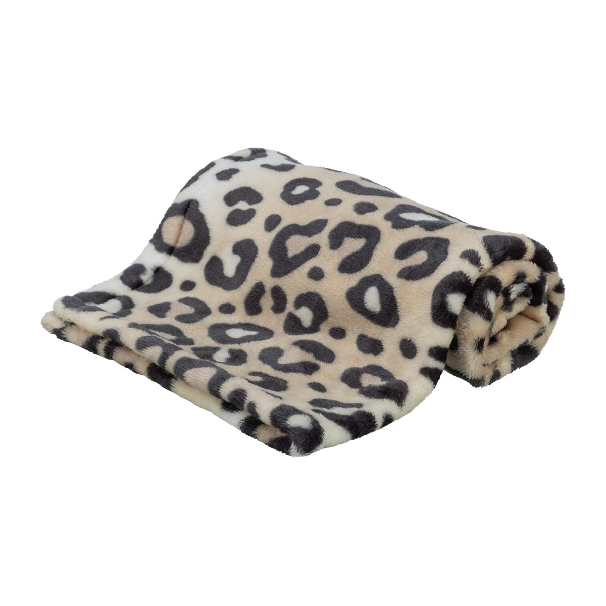 Hundeteppe Leo i softplysj med leopardmønster, krem leopard, på hvit bakgrunn