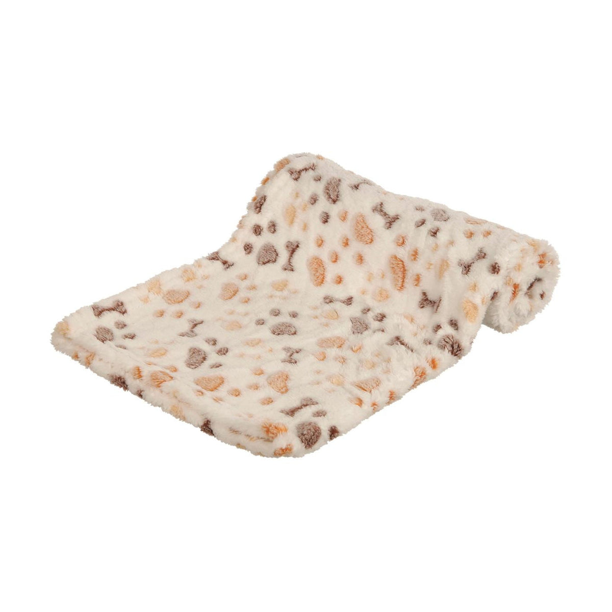 Hundeteppe Lingo i soft-fleece, hvit og beige, på hvit bakgrunn