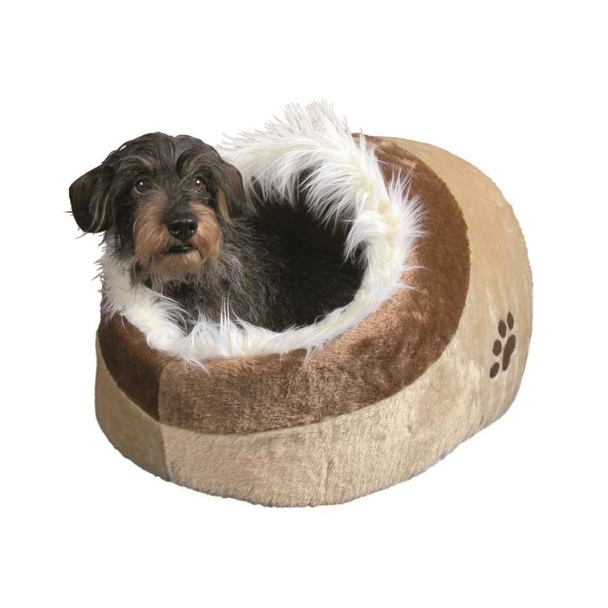 Hund i kattehule Minou i plysj, beige og brun
