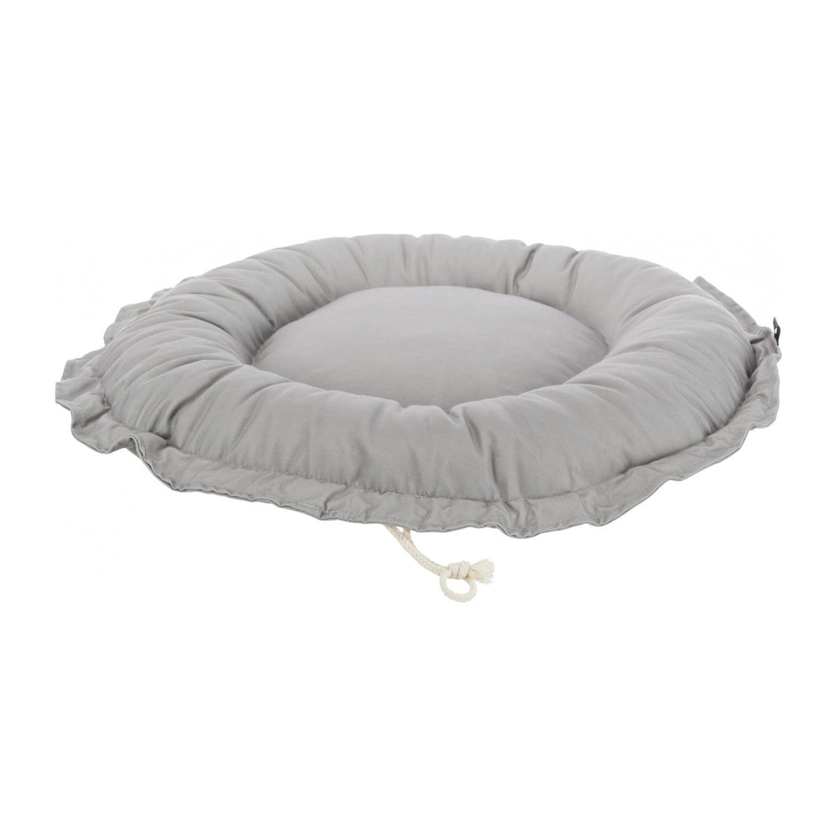 Katteseng Felia rund, taupe, på hvit bakgrunn