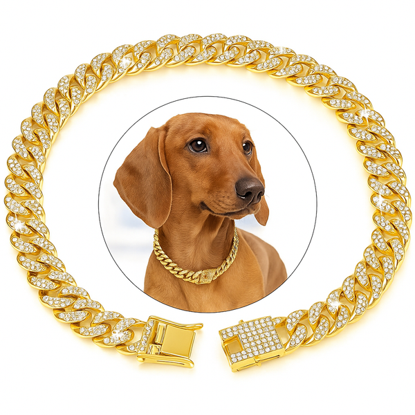 Luksuriøst hundehalskjede med diamanter (Zirconia) – Gull & sølv
