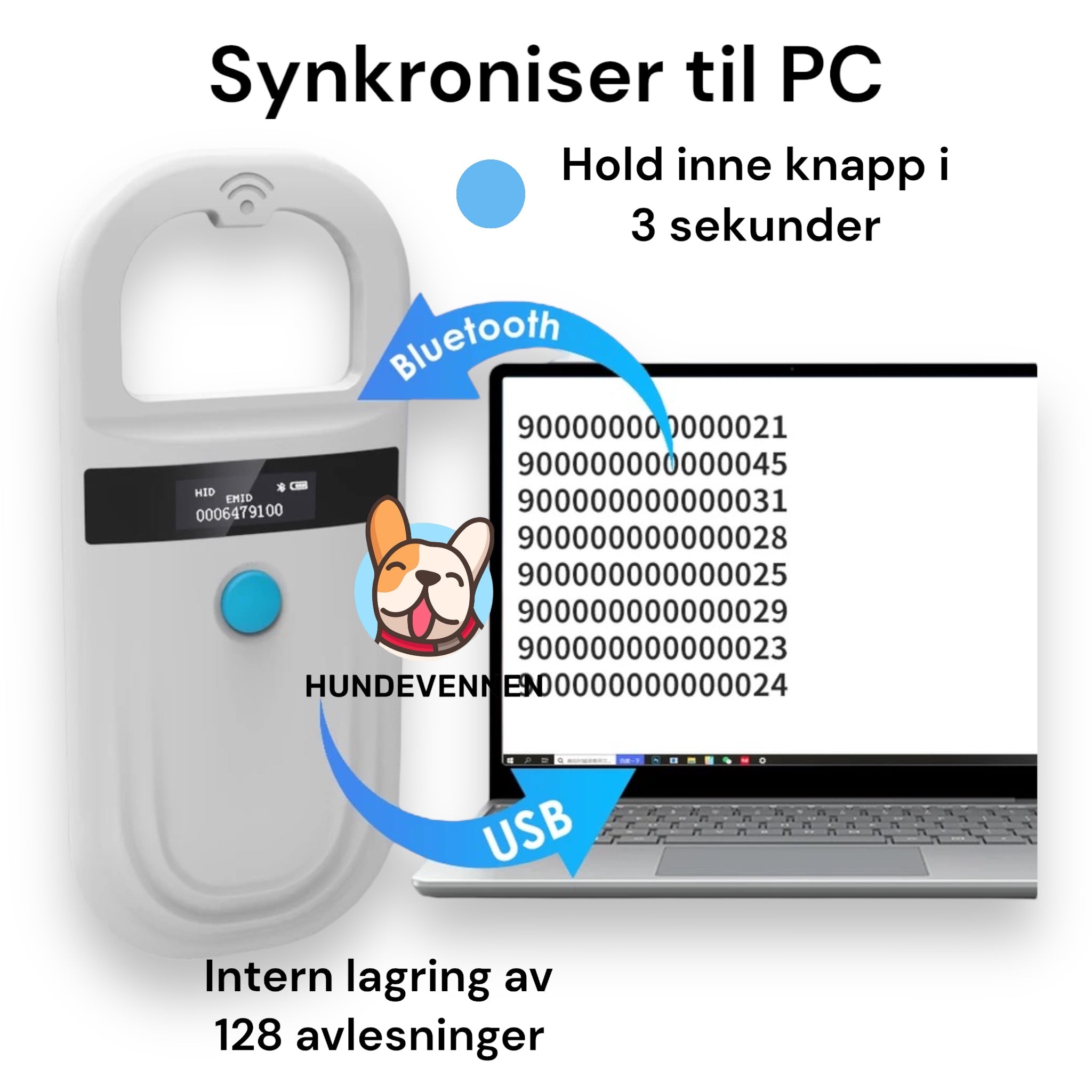 Chipleser blåtann RFID – Chip skanner for hund & katt