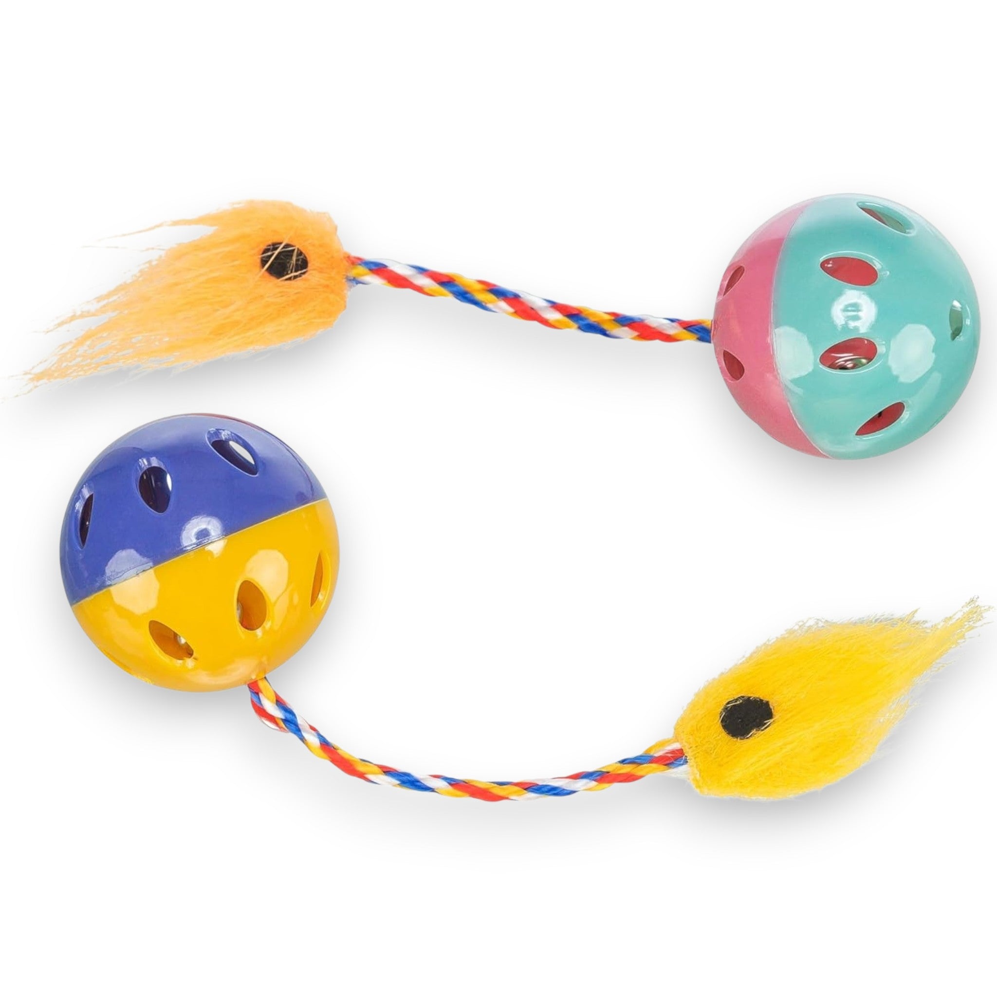 Plast rangle katteleke med figur til katt, diameter 4cm, 2-pack