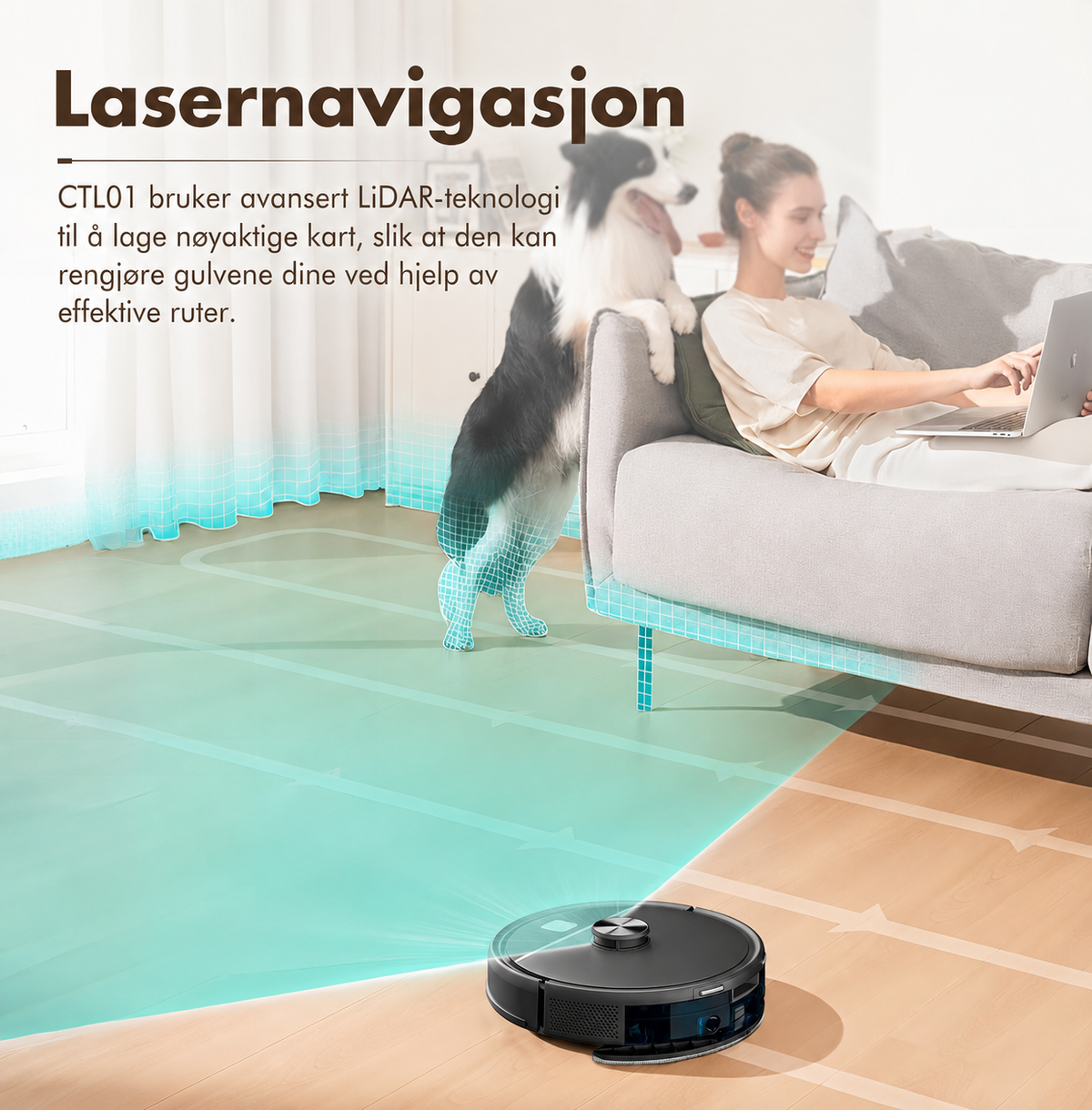 Robotstøvsuger med LiDAR og mopp – 5000 Pa