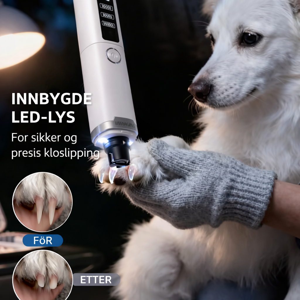 Stillegående neglesliper med LED-lys brukt på hundens klør