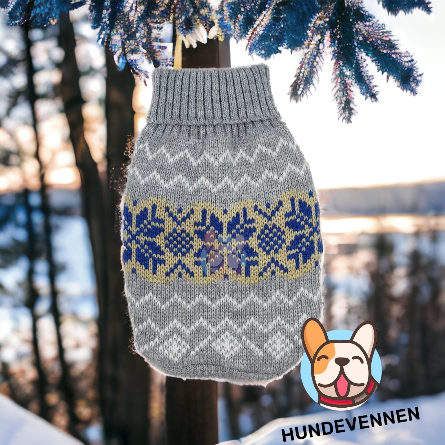 Hundegenser med nordisk mønster – strikket i myk bomull