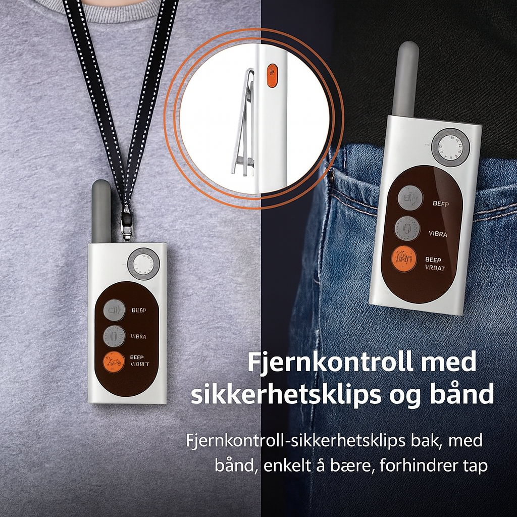 Pakkeinnhold: treningshalsbånd, fjernkontroll, mottaker og USB-C-kabel
