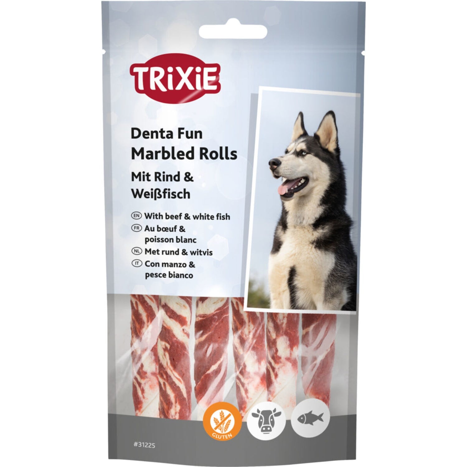 Trixie tyggerull natur med marmorert biff og fisk 6 stk 12 cm 70 g