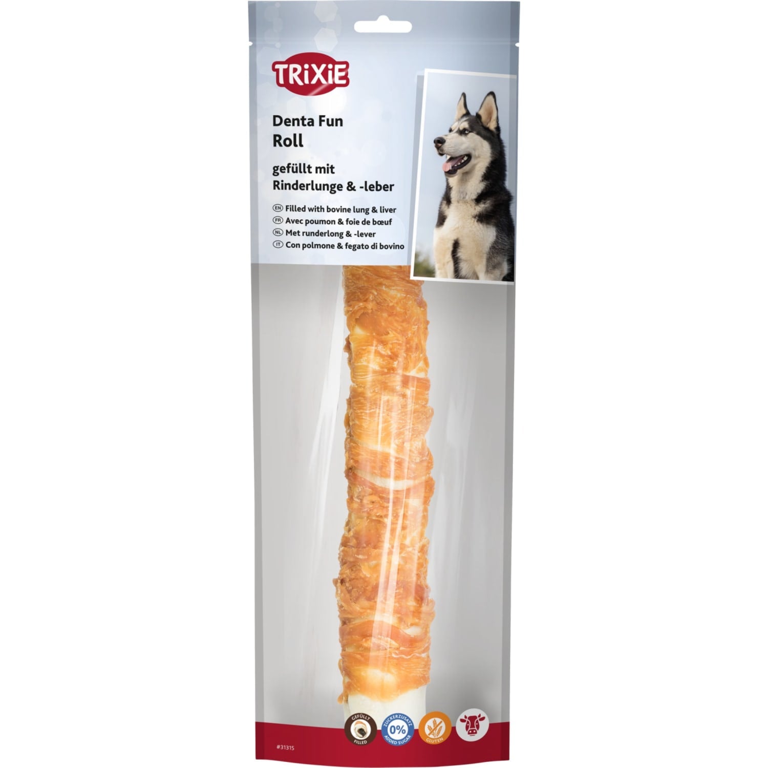 Trixie tyggerull natur med kyllingfilet fylt med lever og lunger 28 cm 150 g