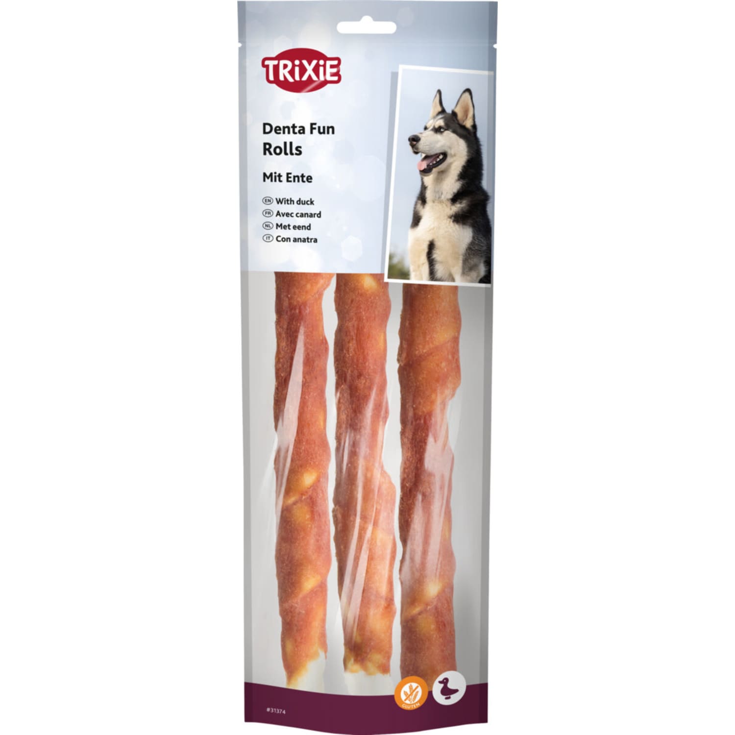 Trixie tyggerull natur med andefilet 3 stk 28 cm 250 g