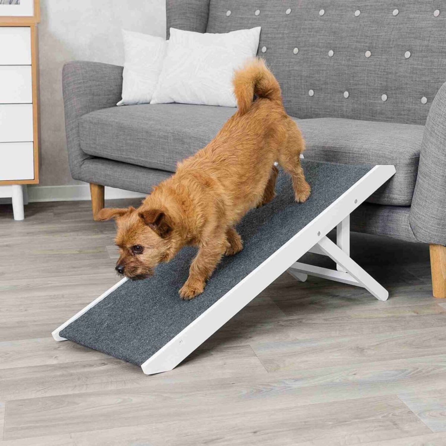 Petwalk rampe MDF filt 90 × 36 × 43 cm max 40Kg grå/hvit
